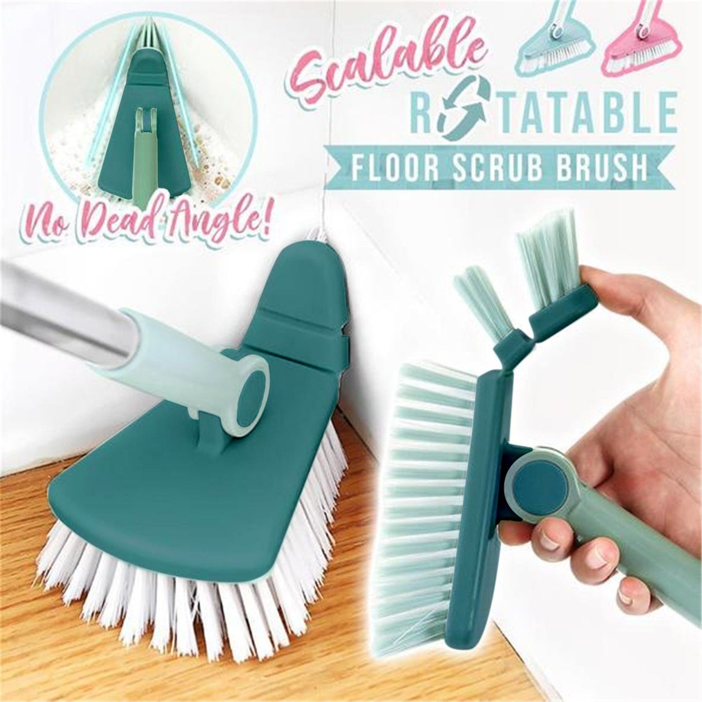 Bendable Corner Scrub Brush with Long Handle Removable Triangle Brush for Stairs Wall Bathroomand Kitchen V1294-YM0523-10322991