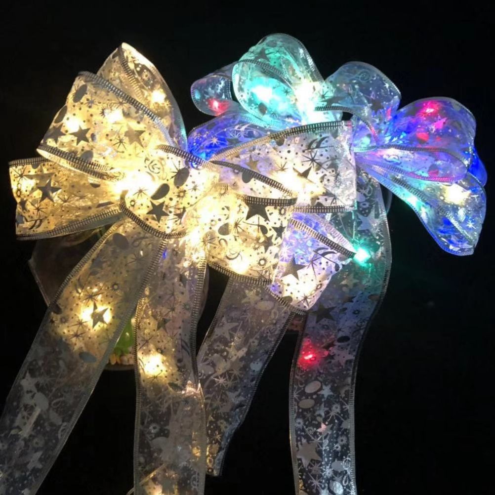 Glowing Christmas Transparent Bow Hanging Pendant Light Up Bow Hanging Ornaments String Lamp for Christmas V1294-YM0523-10323258
