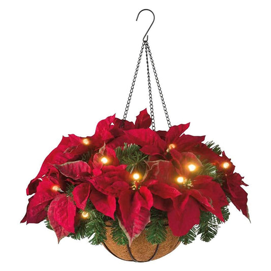 Pre Lit Christmas Hanging Basket Flocked with Mixed Decorations and LED Lights Artificial Frosted Berry Pine V1294-YM0523-10323269
