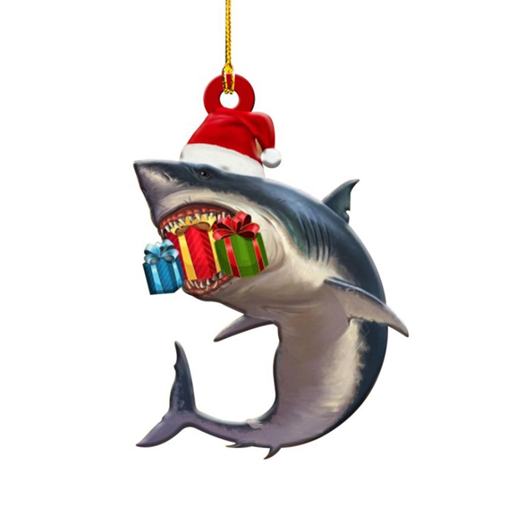 Christmas Decorations Wooden Shark Family Pendant Cute Fun Christmas Tree Hanging Decorations V1294-YM0523-10323454