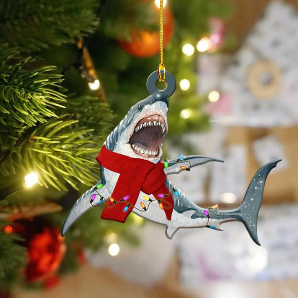 Christmas Decorations Wooden Shark Family Pendant Cute Fun Christmas Tree Hanging Decorations V1294-YM0523-10323454