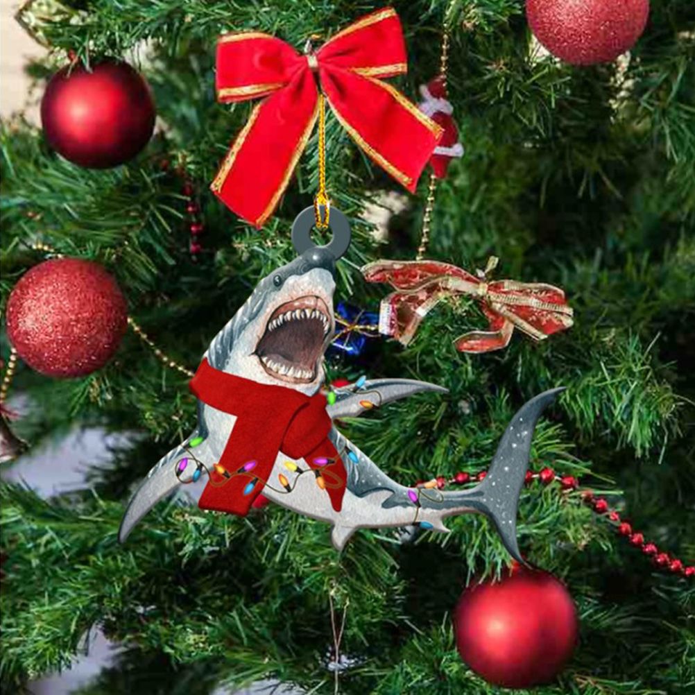 Christmas Decorations Wooden Shark Family Pendant Cute Fun Christmas Tree Hanging Decorations V1294-YM0523-10323454
