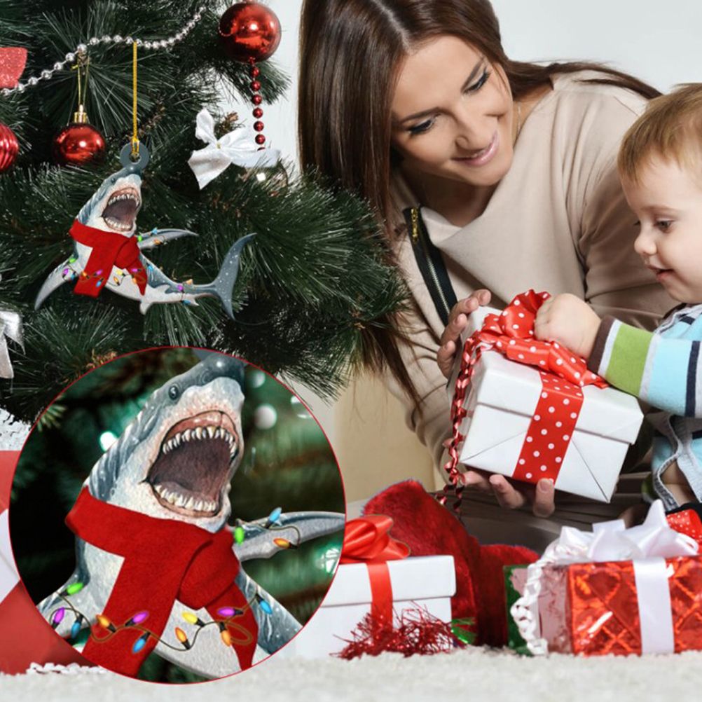 Christmas Decorations Wooden Shark Family Pendant Cute Fun Christmas Tree Hanging Decorations V1294-YM0523-10323454
