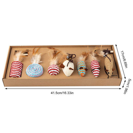 Set of 7 Funny Cats Stick Simulation Mouse Pet Toys Kitten Artificial Feather Teaser Wand Pet Supplies V1294-YM0523-10334169