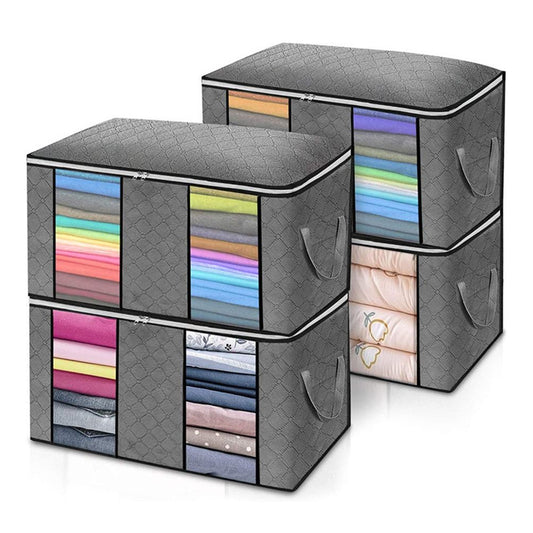 4PCS Clothes Storage Bag Large Capacity Clothing Organizers Foldable Closet Container with Clear Window and V1294-YM0523-10334568