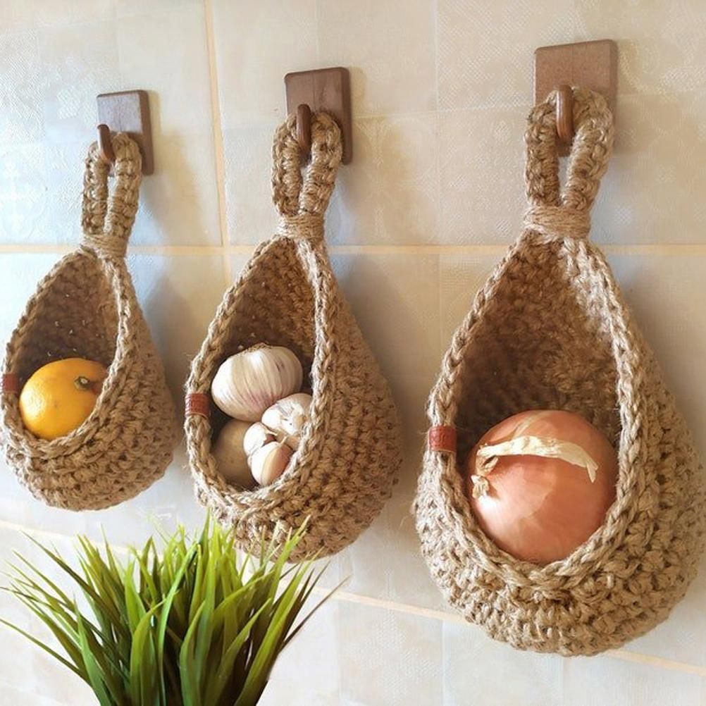 Hanging Wall Vegetable Fruit Basket Kitchen Hanging Storage Farm House Basket Bohemian Handwoven Wall Mount V1294-YM0523-10334627