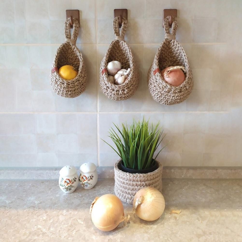 Hanging Wall Vegetable Fruit Basket Kitchen Hanging Storage Farm House Basket Bohemian Handwoven Wall Mount V1294-YM0523-10334627