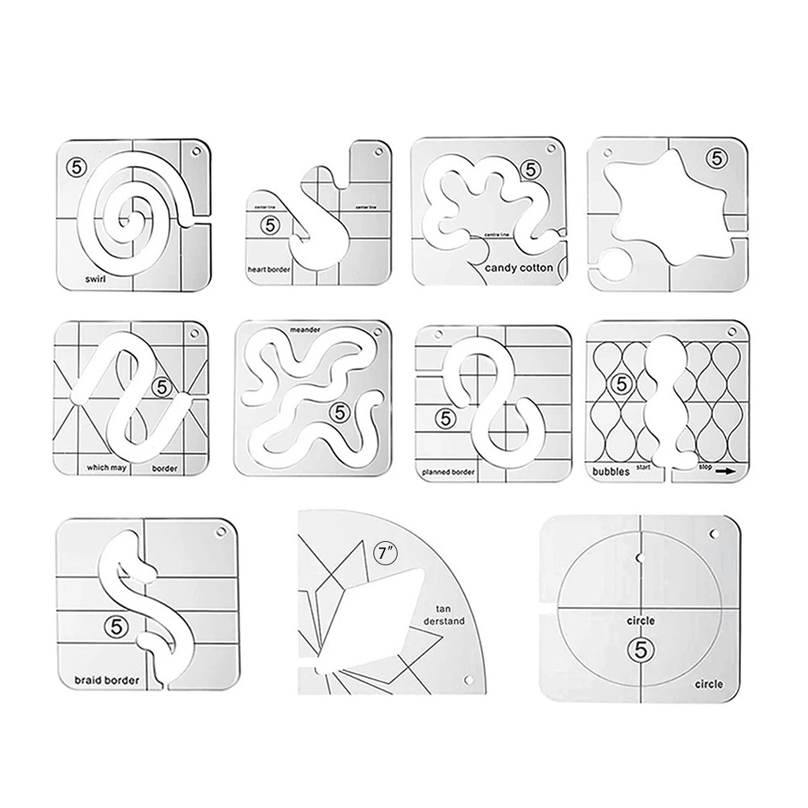 11 Pcs DIY Quilting Template Set Domestic Sewing Acrylic Templates Ruler Series 5 for DIY Machine Quilting V1294-YM0523-10334657