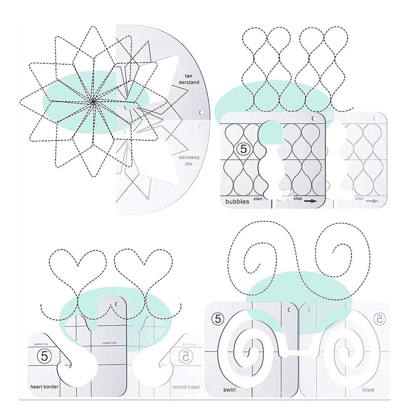 11 Pcs DIY Quilting Template Set Domestic Sewing Acrylic Templates Ruler Series 5 for DIY Machine Quilting V1294-YM0523-10334657