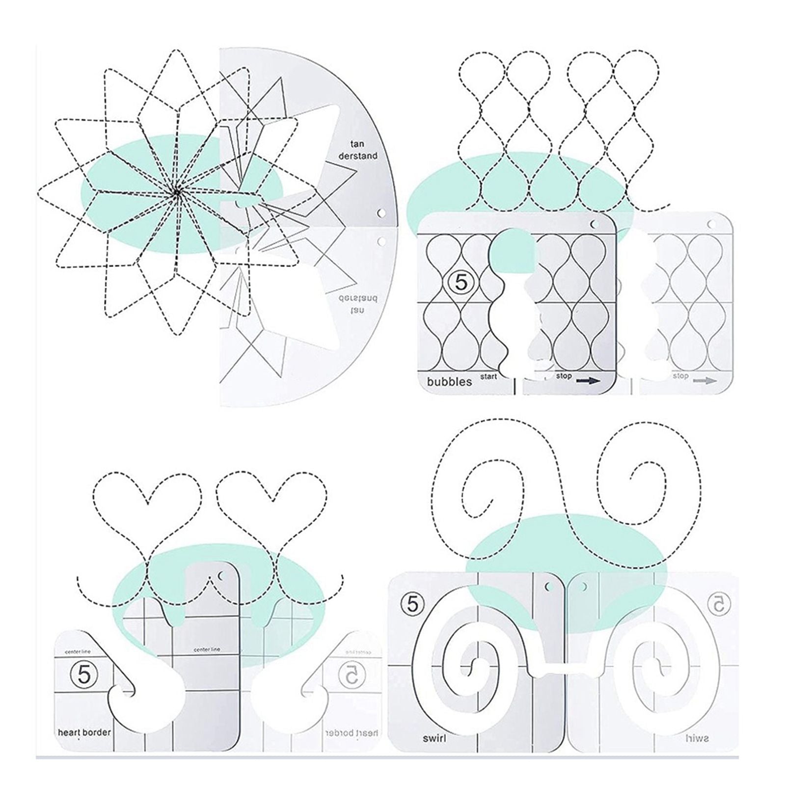 11 Pcs DIY Quilting Template Set Domestic Sewing Acrylic Templates Ruler Series 5 for DIY Machine Quilting V1294-YM0523-10334657