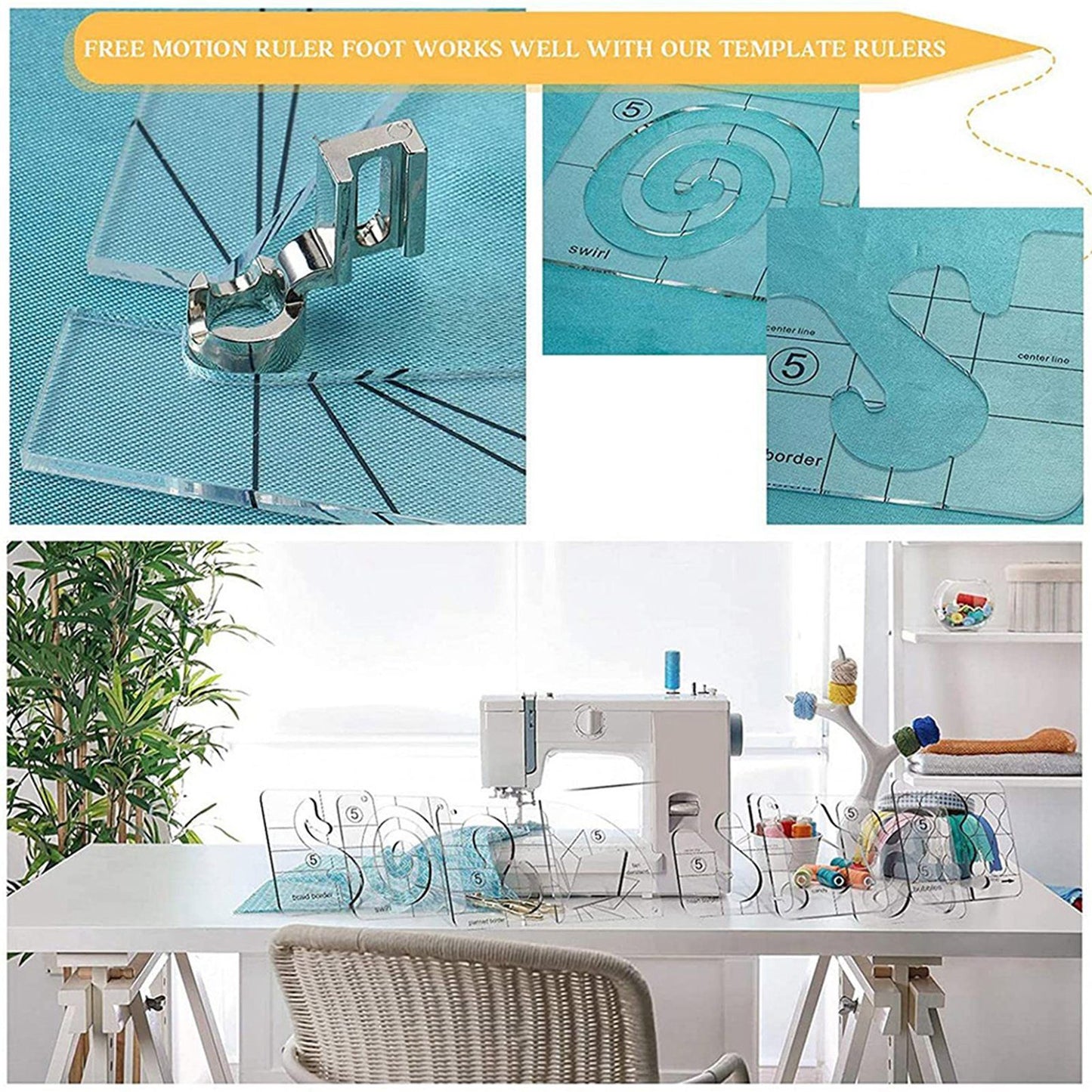 11 Pcs DIY Quilting Template Set Domestic Sewing Acrylic Templates Ruler Series 5 for DIY Machine Quilting V1294-YM0523-10334657