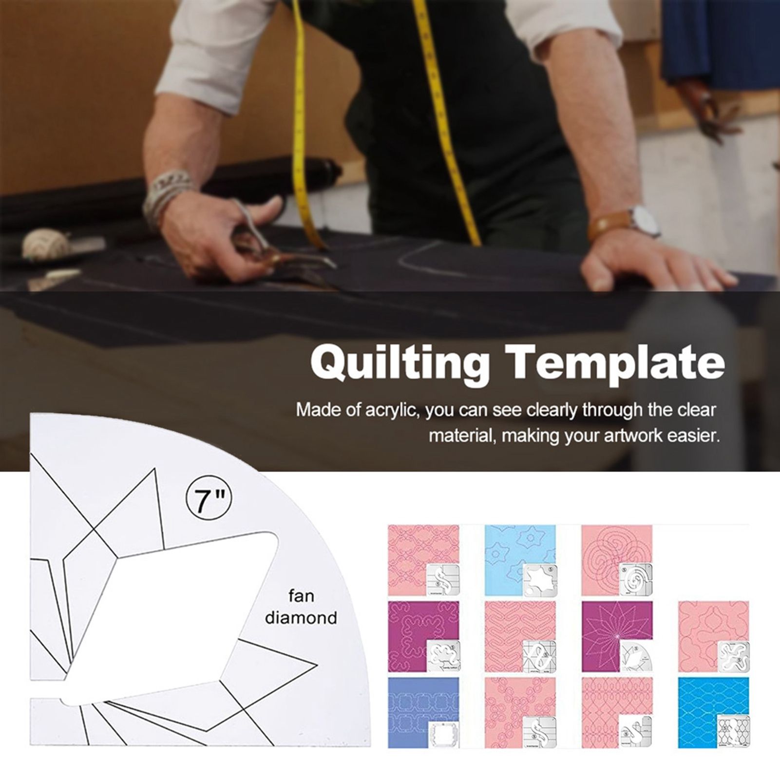 11 Pcs DIY Quilting Template Set Domestic Sewing Acrylic Templates Ruler Series 5 for DIY Machine Quilting V1294-YM0523-10334657