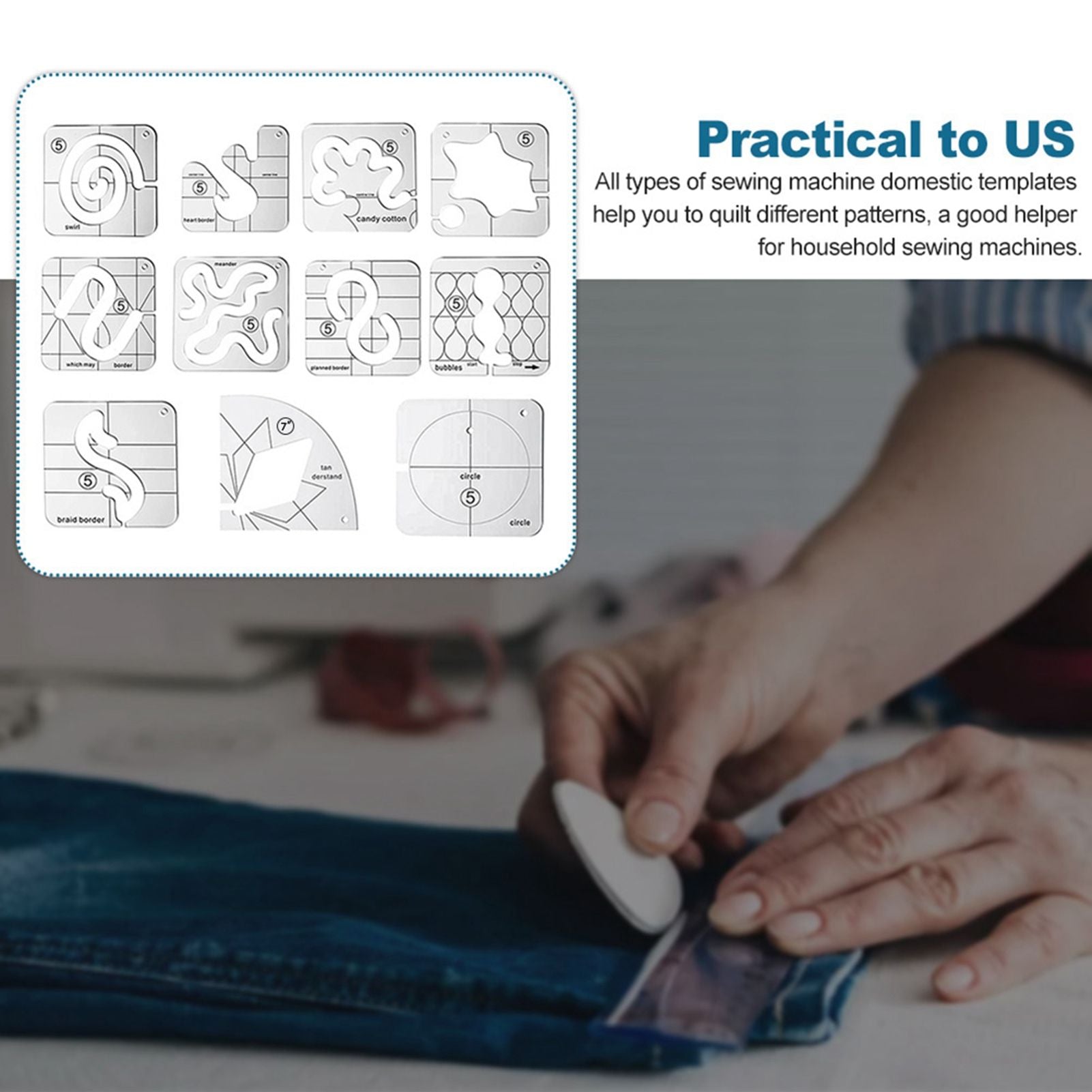 11 Pcs DIY Quilting Template Set Domestic Sewing Acrylic Templates Ruler Series 5 for DIY Machine Quilting V1294-YM0523-10334657