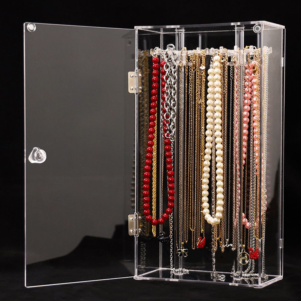 Acrylic Necklace Holder with 24 Hooks Clear Necklace Organizer Dustproof Rotation Jewelry Storage Stand V1294-YM0523-10335042