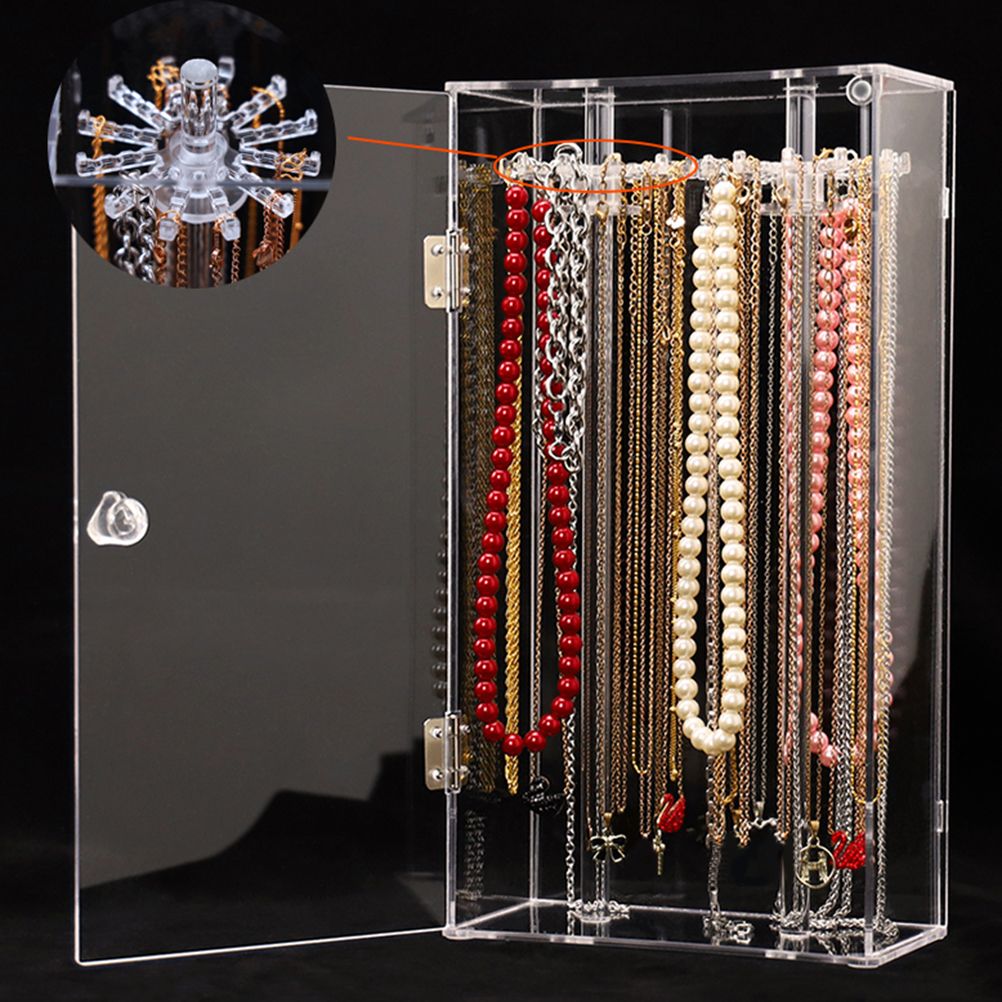 Acrylic Necklace Holder with 24 Hooks Clear Necklace Organizer Dustproof Rotation Jewelry Storage Stand V1294-YM0523-10335042