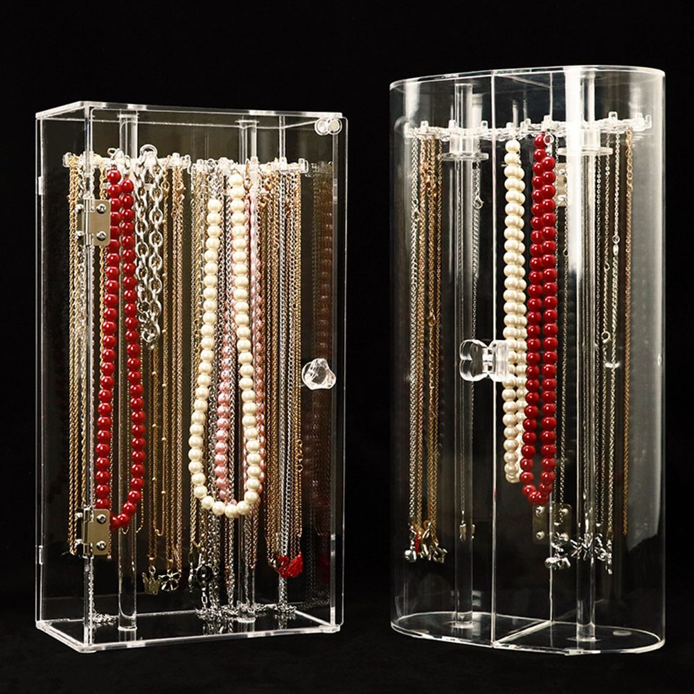 Acrylic Necklace Holder with 24 Hooks Clear Necklace Organizer Dustproof Rotation Jewelry Storage Stand V1294-YM0523-10335042