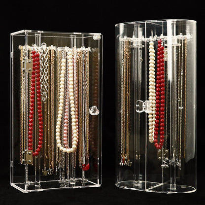 Acrylic Necklace Holder with 24 Hooks Clear Necklace Organizer Dustproof Rotation Jewelry Storage Stand V1294-YM0523-10335042
