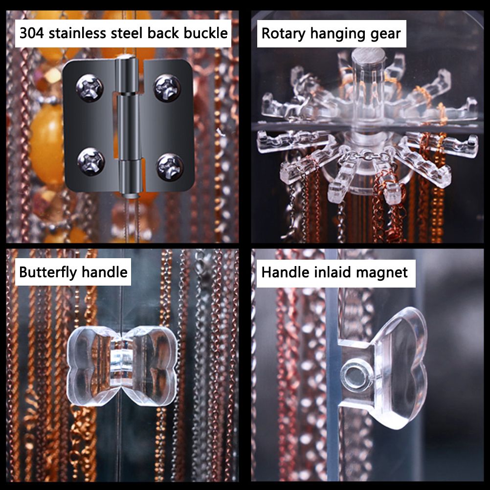Acrylic Necklace Holder with 24 Hooks Clear Necklace Organizer Dustproof Rotation Jewelry Storage Stand V1294-YM0523-10335042