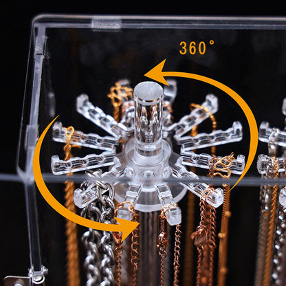 Acrylic Necklace Holder with 24 Hooks Clear Necklace Organizer Dustproof Rotation Jewelry Storage Stand V1294-YM0523-10335042