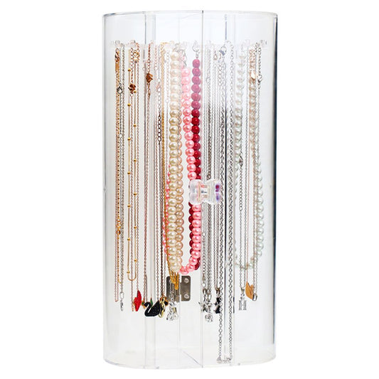Acrylic Necklace Holder with 24 Hooks Clear Necklace Organizer Dustproof Rotation Jewelry Storage Stand V1294-YM0523-10335043