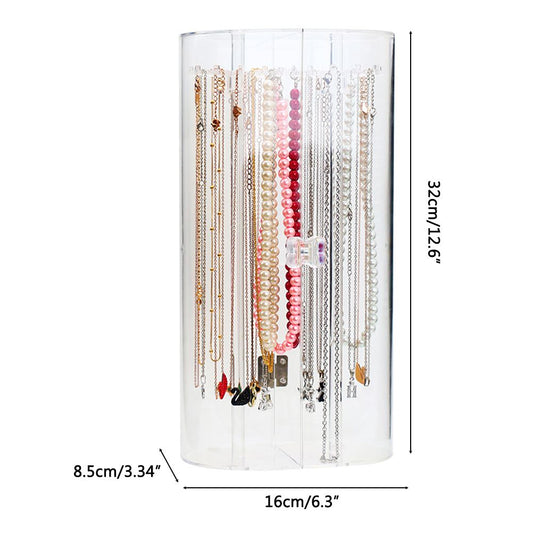 Acrylic Necklace Holder with 24 Hooks Clear Necklace Organizer Dustproof Rotation Jewelry Storage Stand V1294-YM0523-10335043