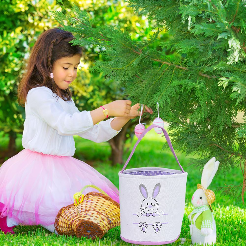 Cute Easter Bunny Canvas Basket Kids Easter Storage Gift and Egg Rabbit Basket for Children Party Decoration V1294-YM0523-10335416