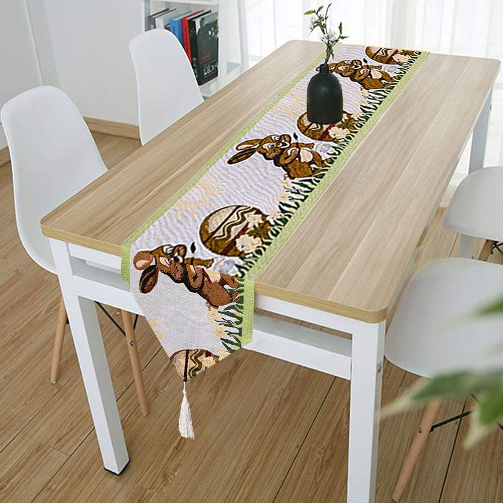 Dinner Party Table Decoration Easter Bunny Table Runner for Kitchen and Wine Cabinets Knitted Rabbit Table V1294-YM0523-10335663
