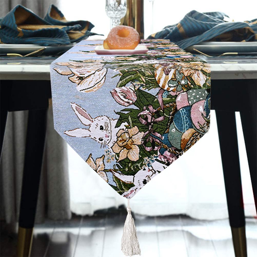 Dinner Party Table Decoration Easter Bunny Table Runner for Kitchen and Wine Cabinets Knitted Rabbit Table V1294-YM0523-10335663
