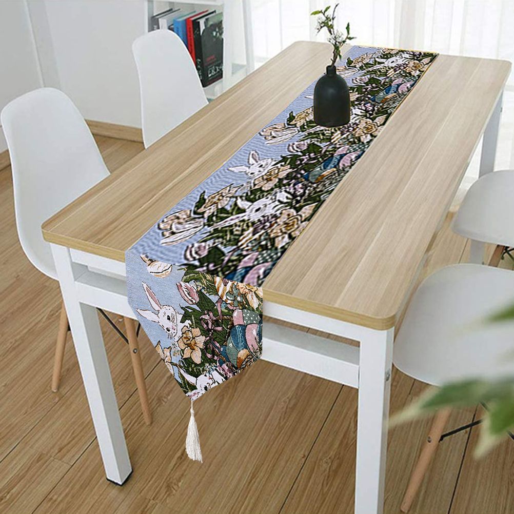 Dinner Party Table Decoration Easter Bunny Table Runner for Kitchen and Wine Cabinets Knitted Rabbit Table V1294-YM0523-10335663