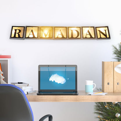 Ramadan LED String Light Decoration Wooden Hollow Letters Pendant for Ramadan Eid Mubarak Home Decor V1294-YM0523-10335792
