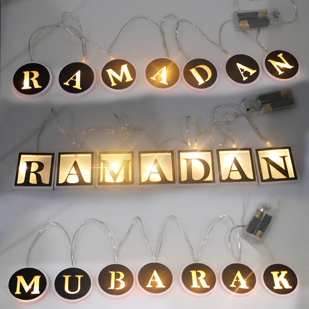 Ramadan LED String Light Decoration Wooden Hollow Letters Pendant for Ramadan Eid Mubarak Home Decor V1294-YM0523-10335792