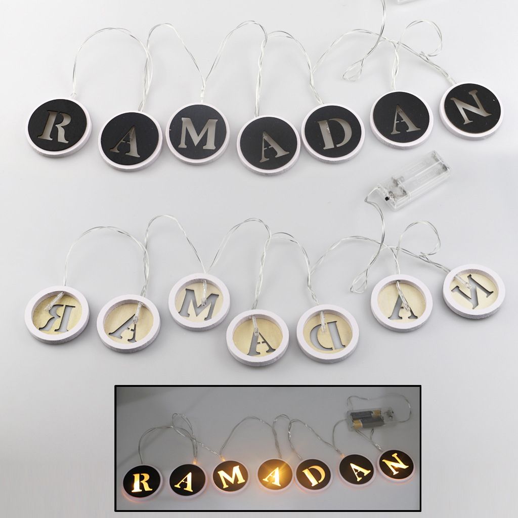 Ramadan LED String Light Decoration Wooden Hollow Letters Pendant for Ramadan Eid Mubarak Home Decor V1294-YM0523-10335793
