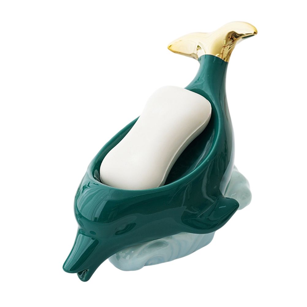 Dolphin Ceramic Soap Box Drain Soap Dish Box Bathroom Supplies Home Decoration Accessories Drain Soap Holder V1294-YM0523-10335929