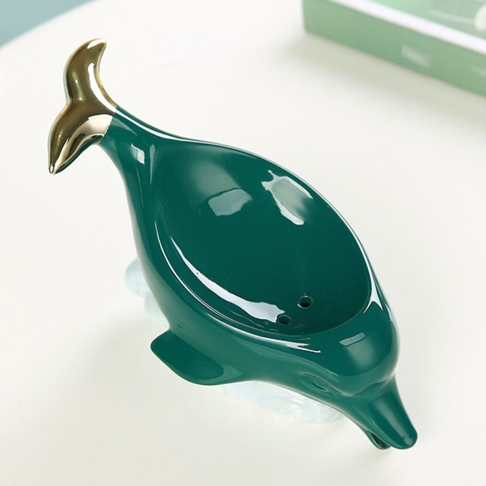Dolphin Ceramic Soap Box Drain Soap Dish Box Bathroom Supplies Home Decoration Accessories Drain Soap Holder V1294-YM0523-10335929
