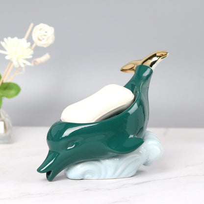 Dolphin Ceramic Soap Box Drain Soap Dish Box Bathroom Supplies Home Decoration Accessories Drain Soap Holder V1294-YM0523-10335929
