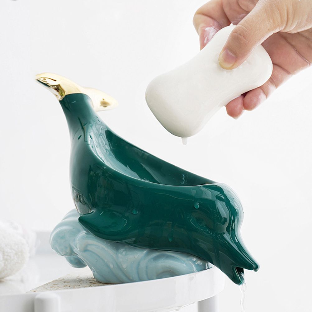 Dolphin Ceramic Soap Box Drain Soap Dish Box Bathroom Supplies Home Decoration Accessories Drain Soap Holder V1294-YM0523-10335929