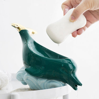 Dolphin Ceramic Soap Box Drain Soap Dish Box Bathroom Supplies Home Decoration Accessories Drain Soap Holder V1294-YM0523-10335929