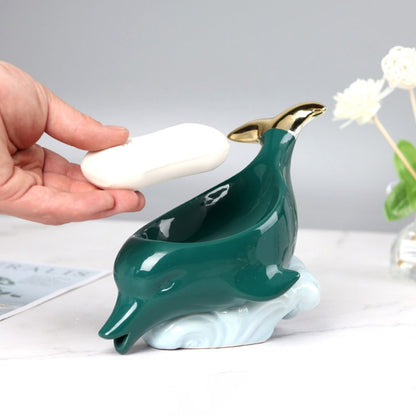 Dolphin Ceramic Soap Box Drain Soap Dish Box Bathroom Supplies Home Decoration Accessories Drain Soap Holder V1294-YM0523-10335929
