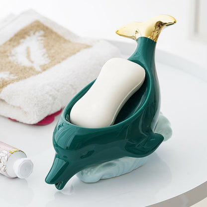 Dolphin Ceramic Soap Box Drain Soap Dish Box Bathroom Supplies Home Decoration Accessories Drain Soap Holder V1294-YM0523-10335929