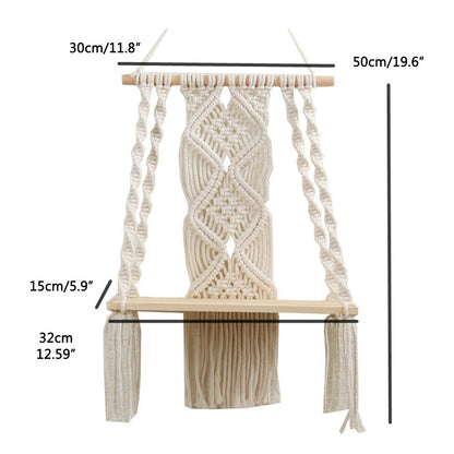 Boho Macrame Wall Hanging Shelf Macrame Wall Decor Woven Tassel Tapestry Wall Shelf Handmade Cotton Rope V1294-YM0523-10336076