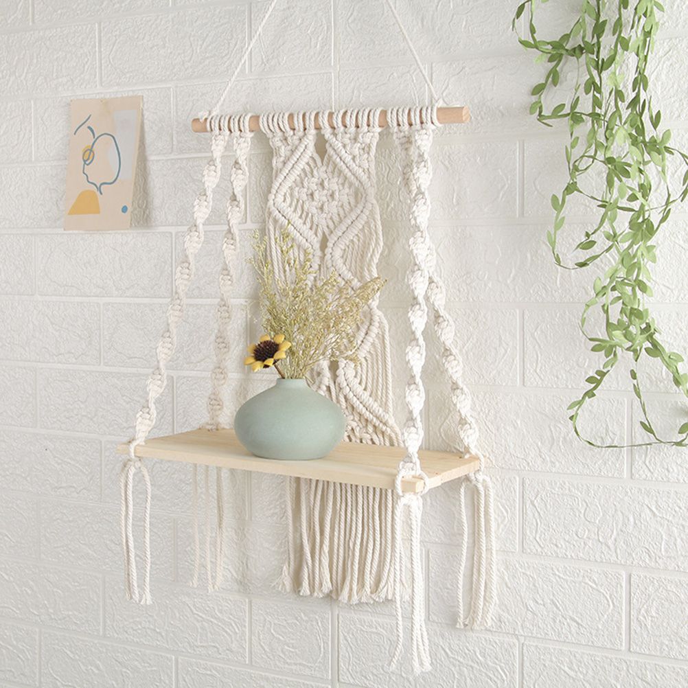 Boho Macrame Wall Hanging Shelf Macrame Wall Decor Woven Tassel Tapestry Wall Shelf Handmade Cotton Rope V1294-YM0523-10336076