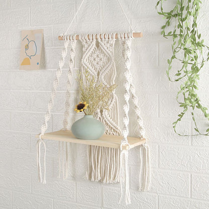 Boho Macrame Wall Hanging Shelf Macrame Wall Decor Woven Tassel Tapestry Wall Shelf Handmade Cotton Rope V1294-YM0523-10336076