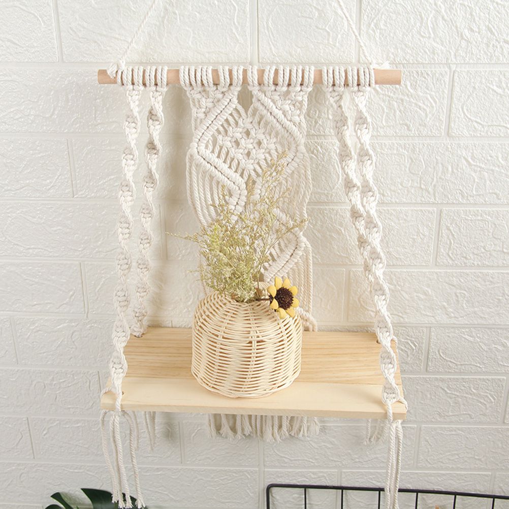 Boho Macrame Wall Hanging Shelf Macrame Wall Decor Woven Tassel Tapestry Wall Shelf Handmade Cotton Rope V1294-YM0523-10336076