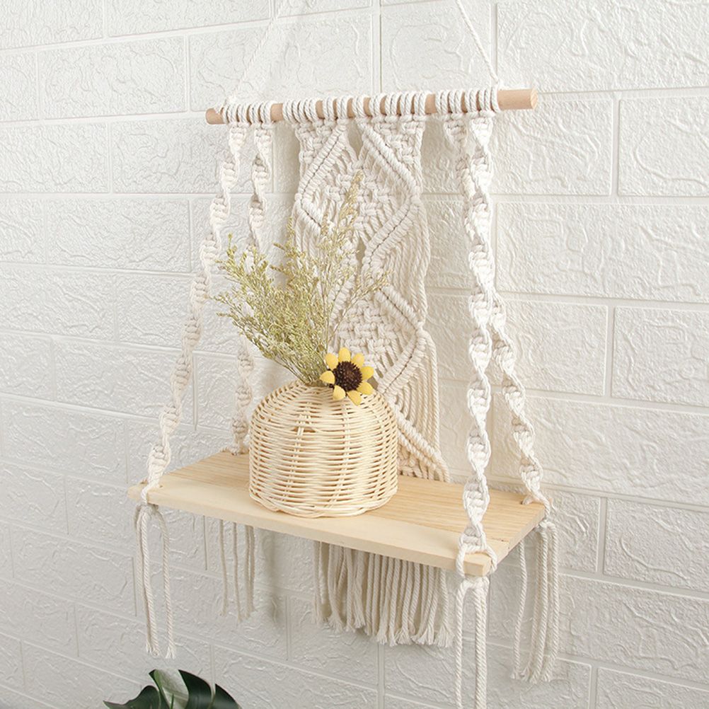 Boho Macrame Wall Hanging Shelf Macrame Wall Decor Woven Tassel Tapestry Wall Shelf Handmade Cotton Rope V1294-YM0523-10336076