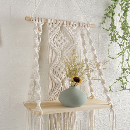 Boho Macrame Wall Hanging Shelf Macrame Wall Decor Woven Tassel Tapestry Wall Shelf Handmade Cotton Rope V1294-YM0523-10336076