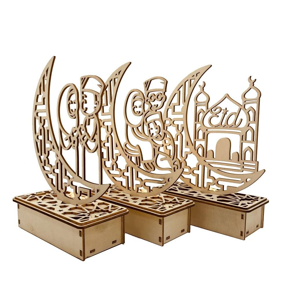 Wooden LED Lamp Ramadan Decoration Portable Eid Ramadan LED Night Light Table Ornament Ideal for Eid Ramadan V1294-YM0523-10336082