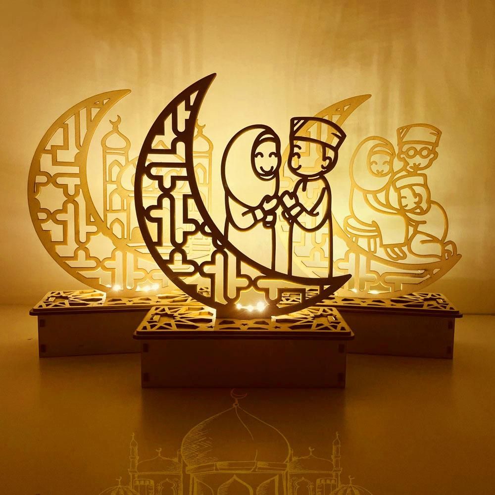 Wooden LED Lamp Ramadan Decoration Portable Eid Ramadan LED Night Light Table Ornament Ideal for Eid Ramadan V1294-YM0523-10336082