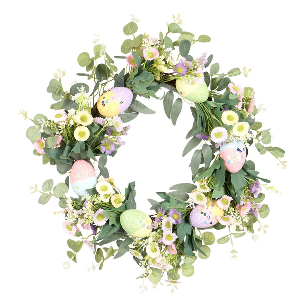Easter Wreath Easter Eggs Daisy Garland Simulation Plants Door Hanger Easter Decoration V1294-YM0523-10336318