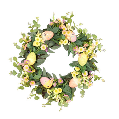 Easter Wreath Easter Eggs Daisy Garland Simulation Plants Door Hanger Easter Decoration V1294-YM0523-10336318