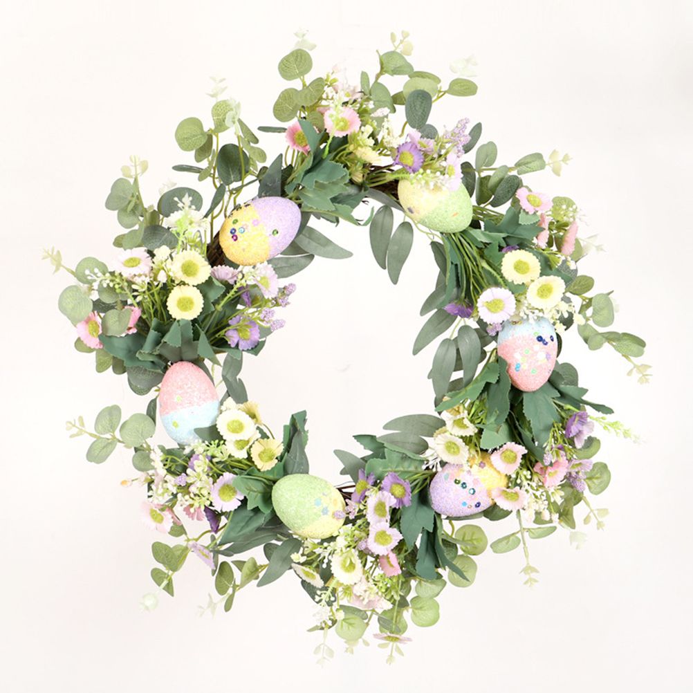 Easter Wreath Easter Eggs Daisy Garland Simulation Plants Door Hanger Easter Decoration V1294-YM0523-10336318
